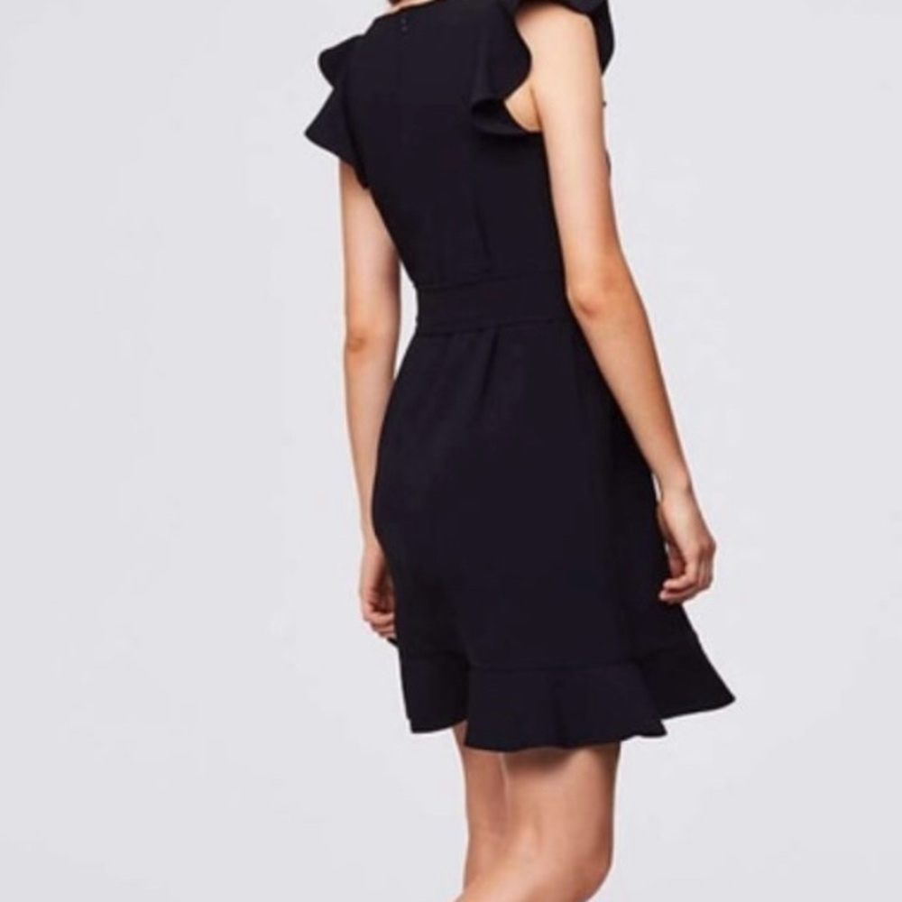 LOFT Black Flutter Sleeve Belted Dress Fit & Flare Size 2 - Picture 12 of 12